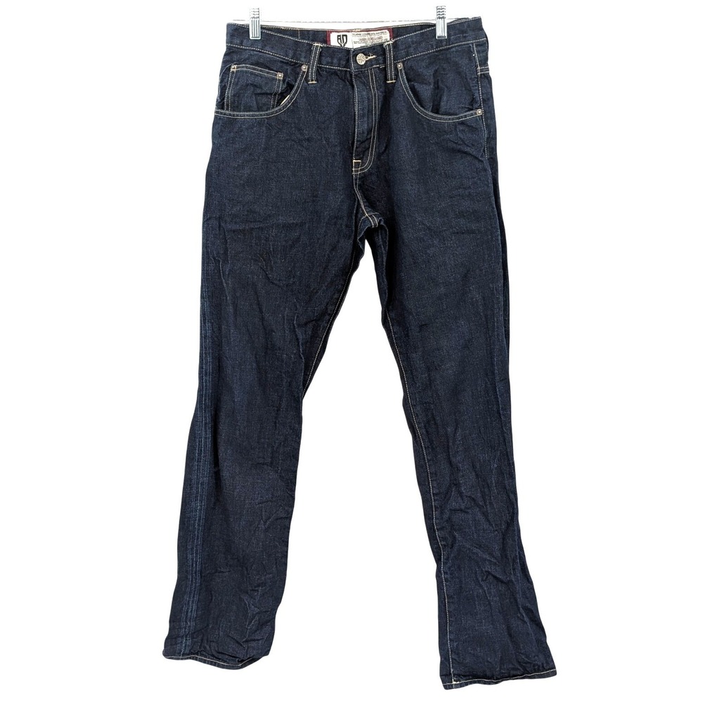 Artful Dodger Mens Jeans 34 Dark Wash Embroidered Y2K Bootcut 100% Cotton Denim